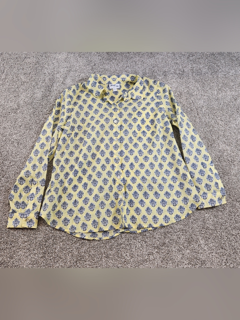 J. Jill Womens Size Small Petite Yellow Blue Floral Long Sleeve Button Shirt